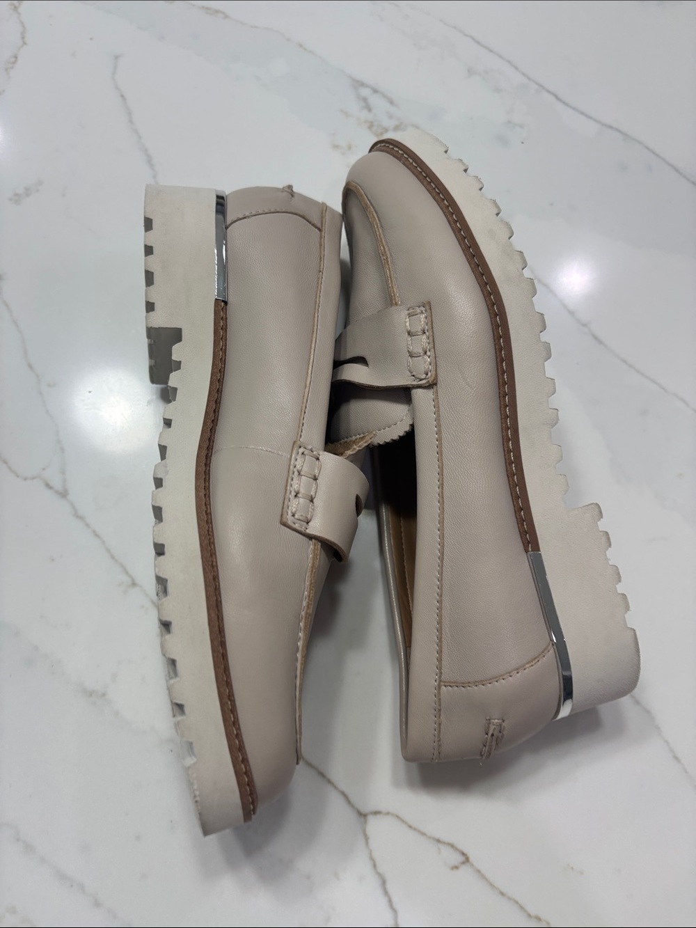 Franco Sarto Cream Leather Penny Loafers - Picture 12 of 14